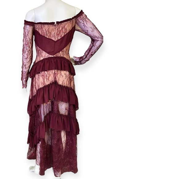 Vintage style Red Ruffles Mesh Patchwork Maxi Dress - Picture 8 of 8